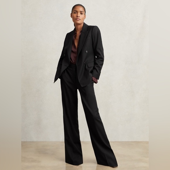 NWOT Reiss Women’s Black High Waist Wide Leg Pleated Lined Wool Trousers Size 4 - Picture 2 of 9